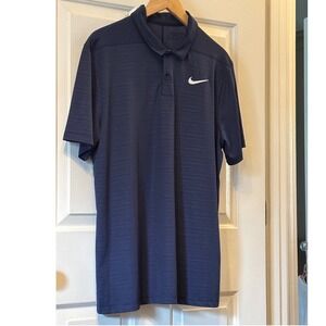Nike Golf Dri-FIT Mens Navy Blue Micro Stripe Performance Polo Shirt ~ SZ  Large